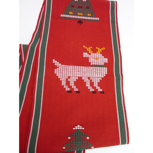 Vintage Boho Cottage Handmade Needlepoint Christmas Table Runner Decor Red - Picture 3 of 5